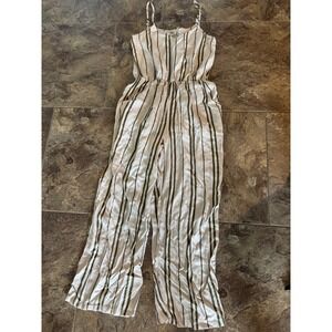 Dizzy Lizzy Jumpsuit‎ XXS Green Striped Sleeveless Casual Wide Leg Romper EUC